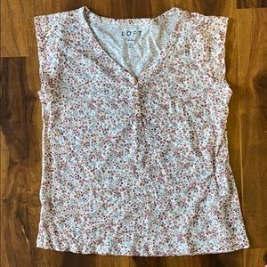NWOT LOFT Linen Floral Henley Tee